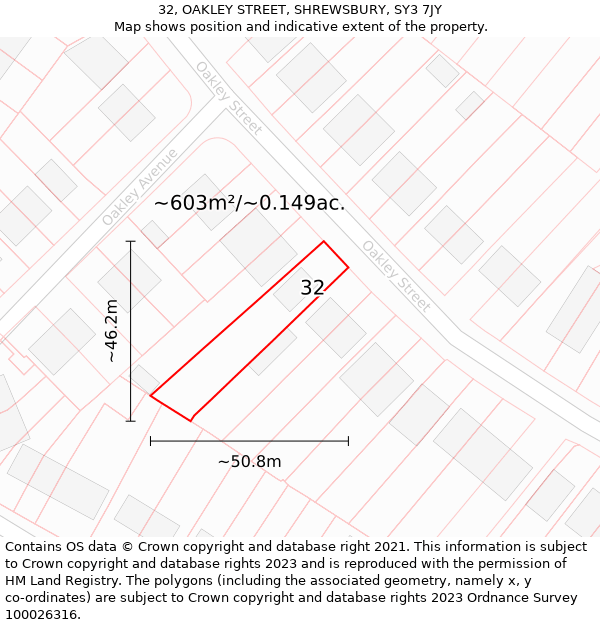 32, OAKLEY STREET, SHREWSBURY, SY3 7JY: Plot and title map