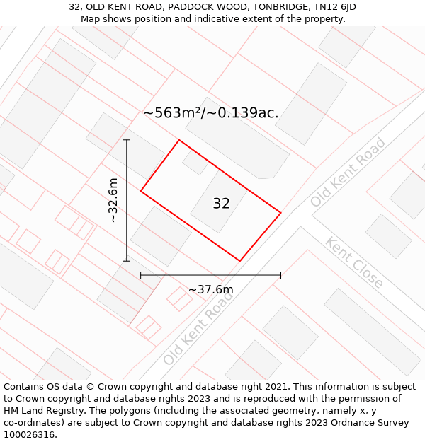 32, OLD KENT ROAD, PADDOCK WOOD, TONBRIDGE, TN12 6JD: Plot and title map