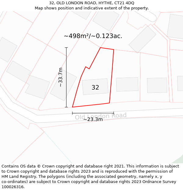 32, OLD LONDON ROAD, HYTHE, CT21 4DQ: Plot and title map