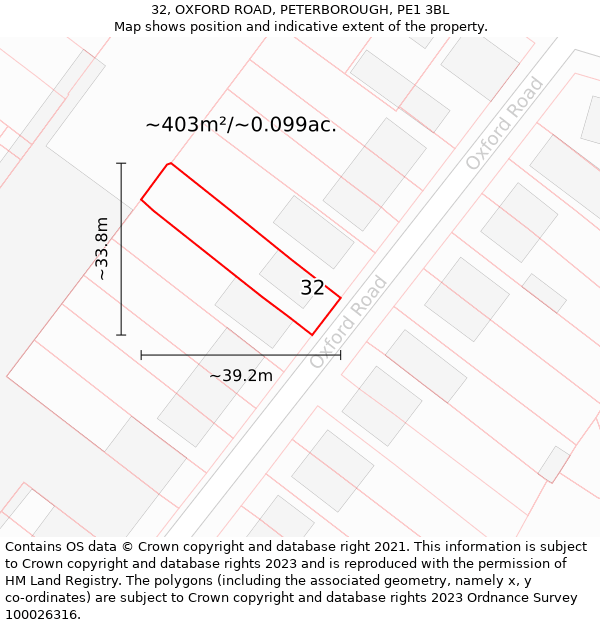 32, OXFORD ROAD, PETERBOROUGH, PE1 3BL: Plot and title map