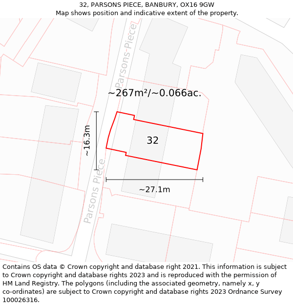 32, PARSONS PIECE, BANBURY, OX16 9GW: Plot and title map