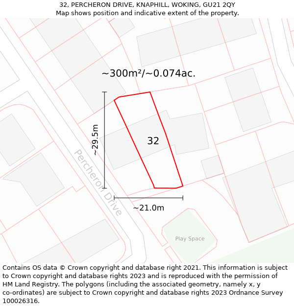 32, PERCHERON DRIVE, KNAPHILL, WOKING, GU21 2QY: Plot and title map