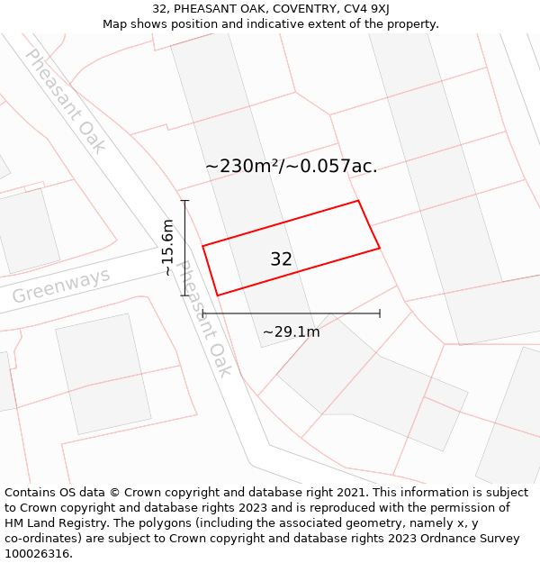 32, PHEASANT OAK, COVENTRY, CV4 9XJ: Plot and title map