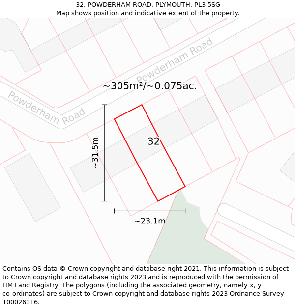 32, POWDERHAM ROAD, PLYMOUTH, PL3 5SG: Plot and title map