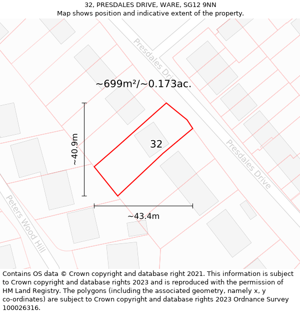 32, PRESDALES DRIVE, WARE, SG12 9NN: Plot and title map