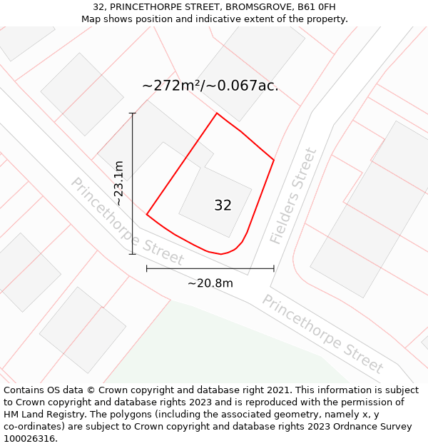 32, PRINCETHORPE STREET, BROMSGROVE, B61 0FH: Plot and title map