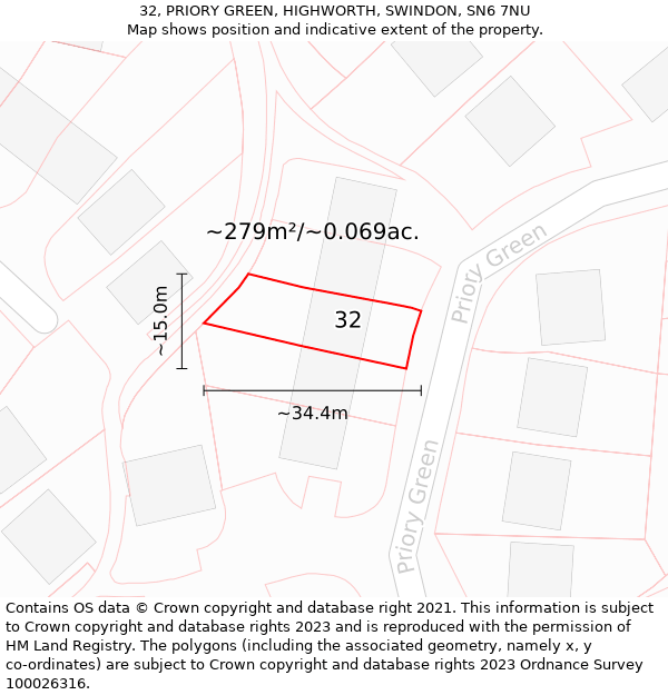 32, PRIORY GREEN, HIGHWORTH, SWINDON, SN6 7NU: Plot and title map