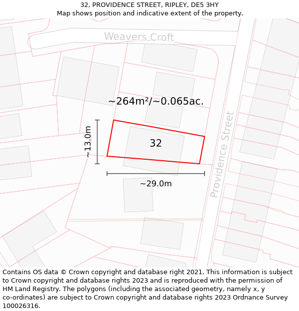 32, PROVIDENCE STREET, RIPLEY, DE5 3HY: Plot and title map