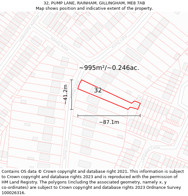 32, PUMP LANE, RAINHAM, GILLINGHAM, ME8 7AB: Plot and title map