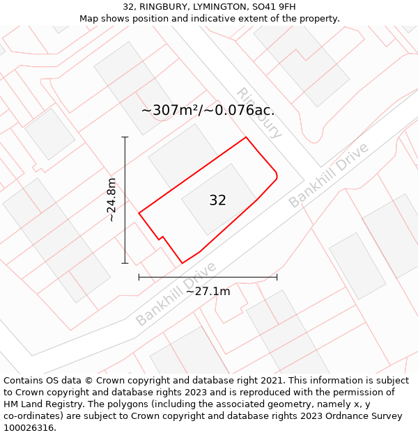 32, RINGBURY, LYMINGTON, SO41 9FH: Plot and title map