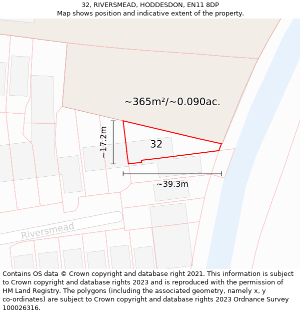 32, RIVERSMEAD, HODDESDON, EN11 8DP: Plot and title map