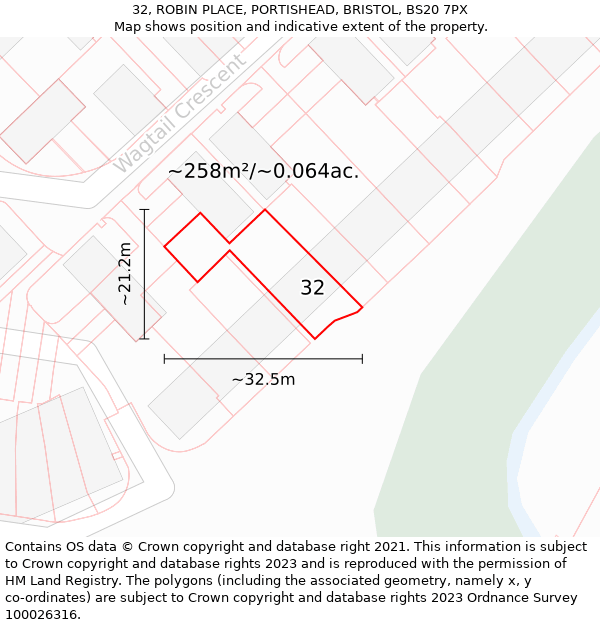 32, ROBIN PLACE, PORTISHEAD, BRISTOL, BS20 7PX: Plot and title map