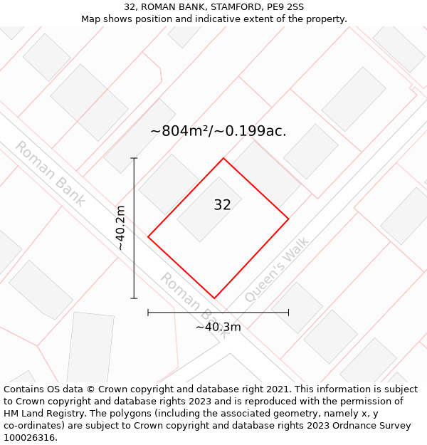 32, ROMAN BANK, STAMFORD, PE9 2SS: Plot and title map