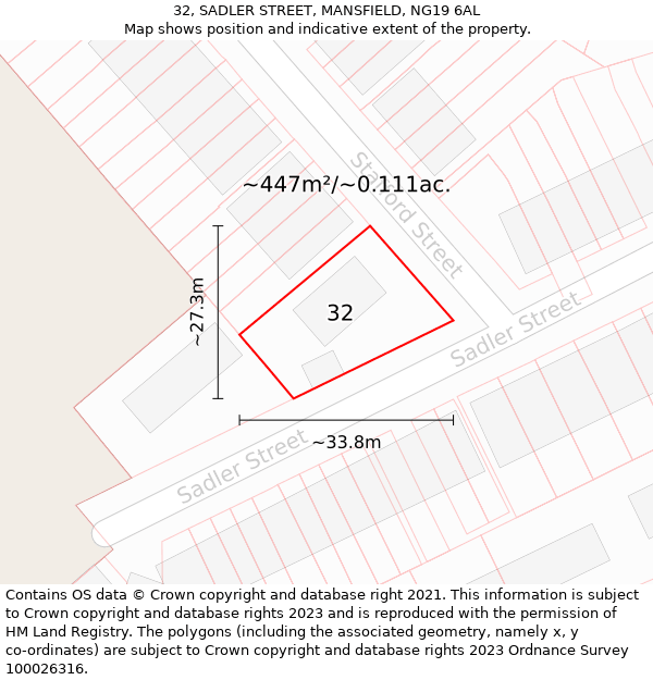 32, SADLER STREET, MANSFIELD, NG19 6AL: Plot and title map