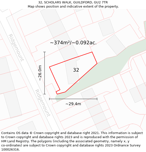 32, SCHOLARS WALK, GUILDFORD, GU2 7TR: Plot and title map