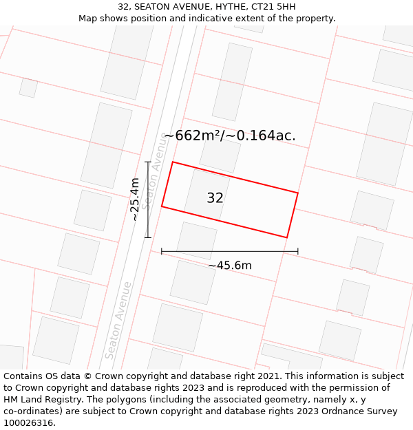 32, SEATON AVENUE, HYTHE, CT21 5HH: Plot and title map