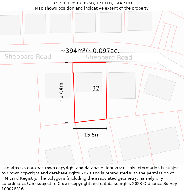 32, SHEPPARD ROAD, EXETER, EX4 5DD: Plot and title map