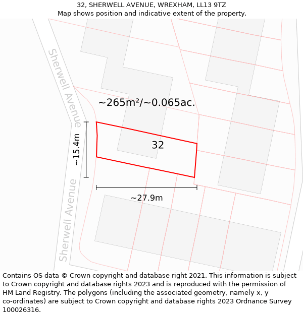 32, SHERWELL AVENUE, WREXHAM, LL13 9TZ: Plot and title map