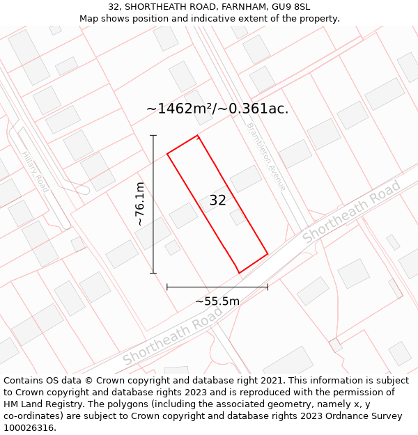 32, SHORTHEATH ROAD, FARNHAM, GU9 8SL: Plot and title map