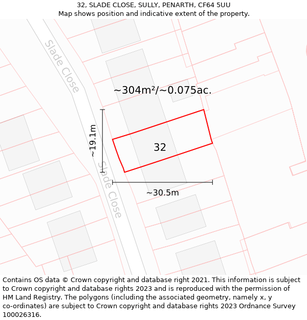 32, SLADE CLOSE, SULLY, PENARTH, CF64 5UU: Plot and title map