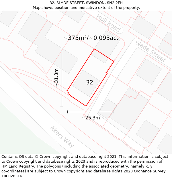 32, SLADE STREET, SWINDON, SN2 2FH: Plot and title map