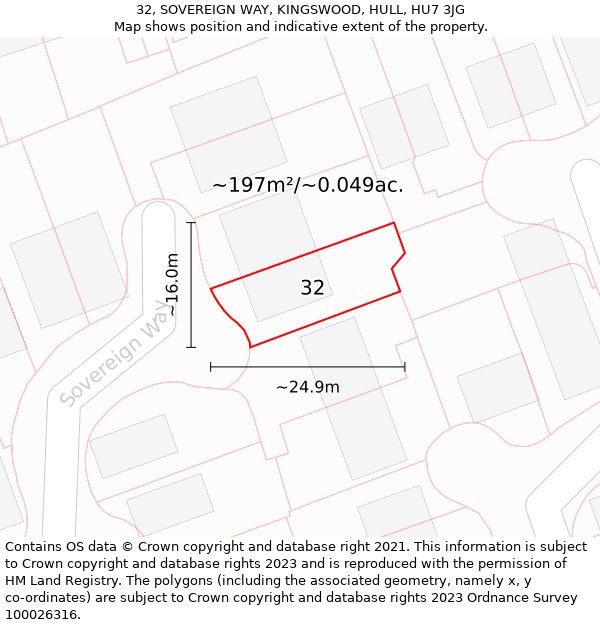 32, SOVEREIGN WAY, KINGSWOOD, HULL, HU7 3JG: Plot and title map