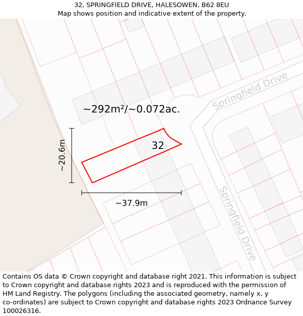 32, SPRINGFIELD DRIVE, HALESOWEN, B62 8EU: Plot and title map