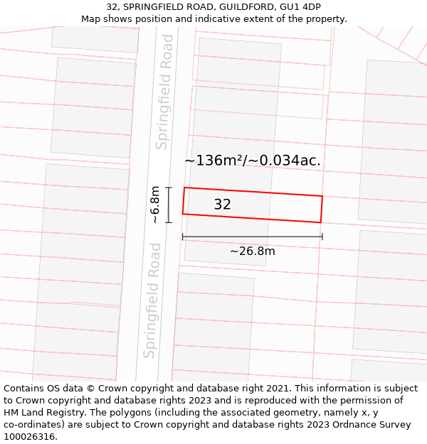 32, SPRINGFIELD ROAD, GUILDFORD, GU1 4DP: Plot and title map