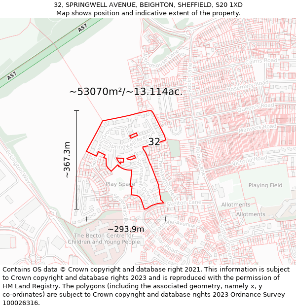 32, SPRINGWELL AVENUE, BEIGHTON, SHEFFIELD, S20 1XD: Plot and title map