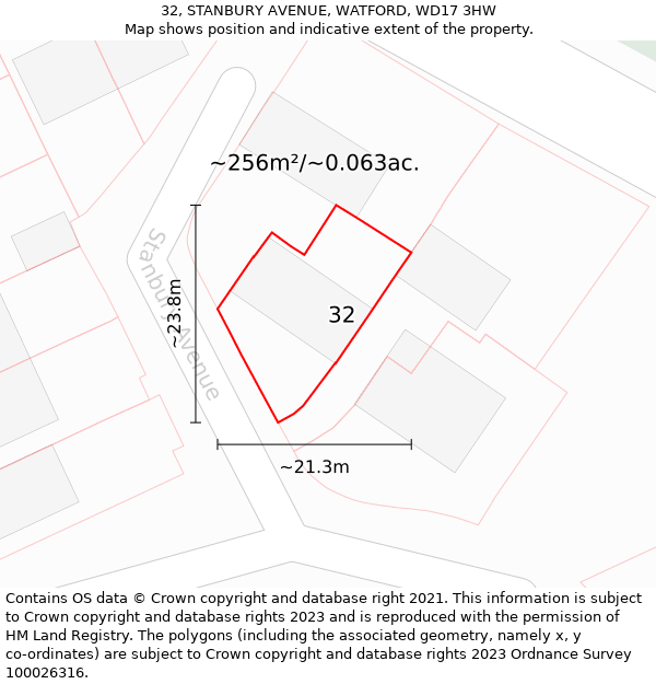32, STANBURY AVENUE, WATFORD, WD17 3HW: Plot and title map