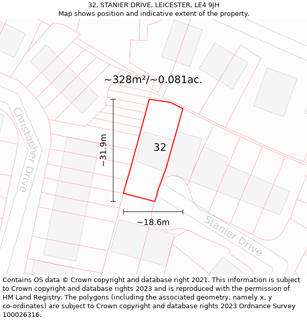 32, STANIER DRIVE, LEICESTER, LE4 9JH: Plot and title map