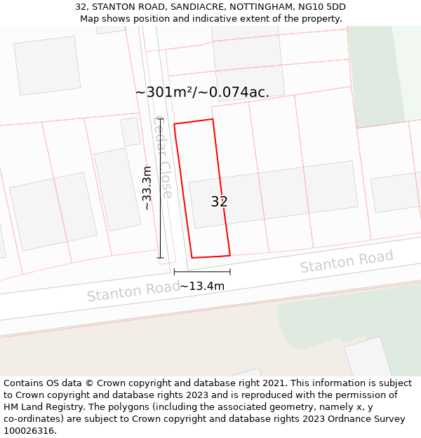 32, STANTON ROAD, SANDIACRE, NOTTINGHAM, NG10 5DD: Plot and title map