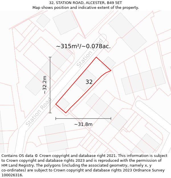 32, STATION ROAD, ALCESTER, B49 5ET: Plot and title map