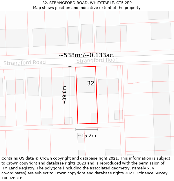 32, STRANGFORD ROAD, WHITSTABLE, CT5 2EP: Plot and title map