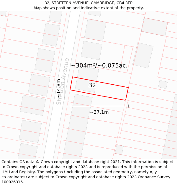 32, STRETTEN AVENUE, CAMBRIDGE, CB4 3EP: Plot and title map