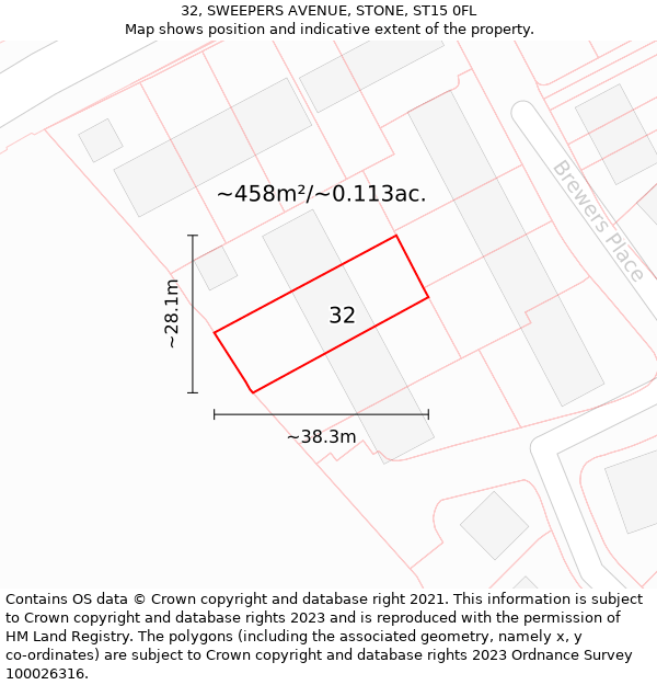 32, SWEEPERS AVENUE, STONE, ST15 0FL: Plot and title map