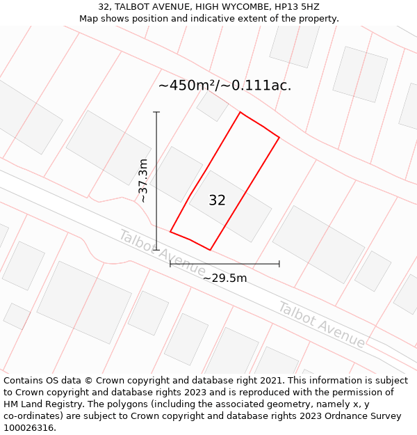 32, TALBOT AVENUE, HIGH WYCOMBE, HP13 5HZ: Plot and title map