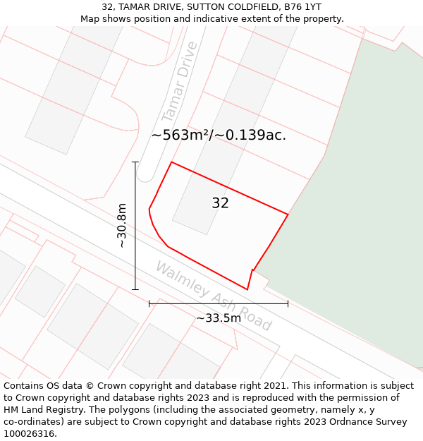 32, TAMAR DRIVE, SUTTON COLDFIELD, B76 1YT: Plot and title map