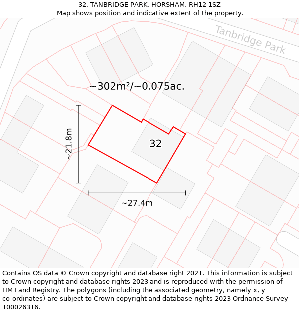 32, TANBRIDGE PARK, HORSHAM, RH12 1SZ: Plot and title map