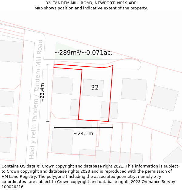 32, TANDEM MILL ROAD, NEWPORT, NP19 4DP: Plot and title map