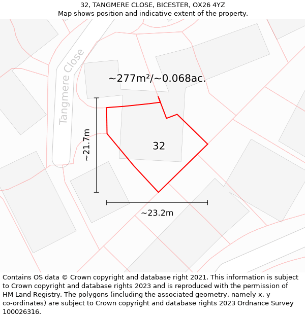 32, TANGMERE CLOSE, BICESTER, OX26 4YZ: Plot and title map