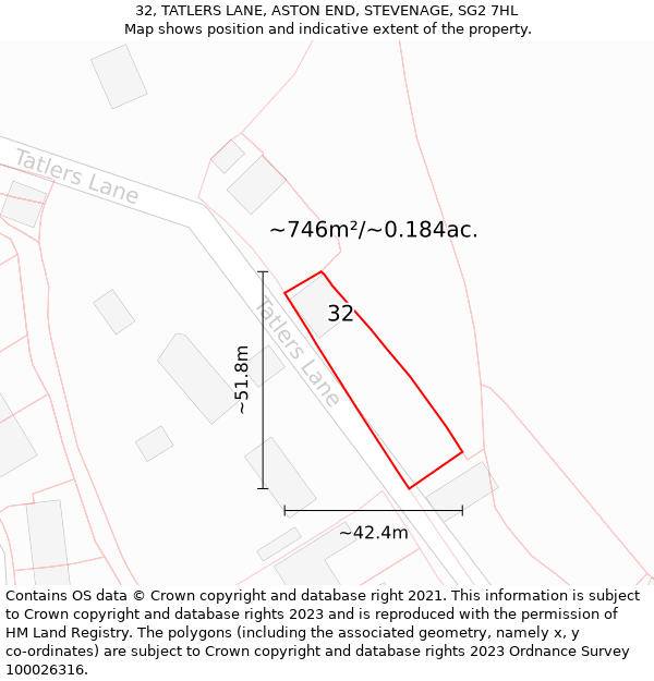 32, TATLERS LANE, ASTON END, STEVENAGE, SG2 7HL: Plot and title map