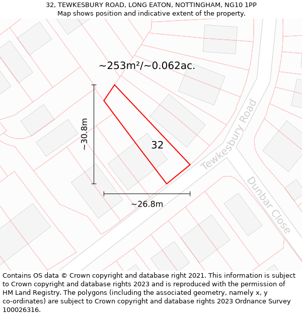 32, TEWKESBURY ROAD, LONG EATON, NOTTINGHAM, NG10 1PP: Plot and title map