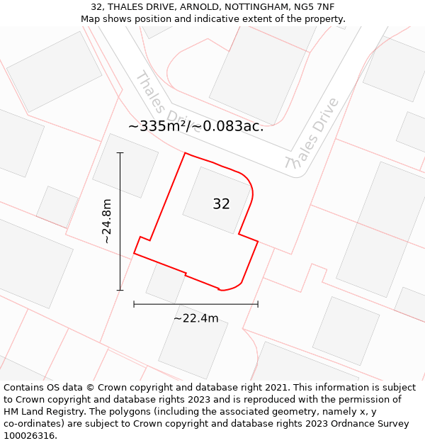 32, THALES DRIVE, ARNOLD, NOTTINGHAM, NG5 7NF: Plot and title map