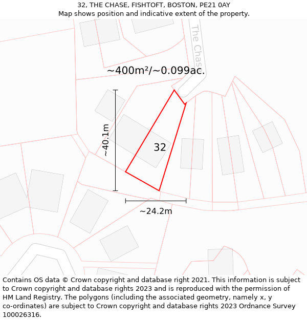 32, THE CHASE, FISHTOFT, BOSTON, PE21 0AY: Plot and title map