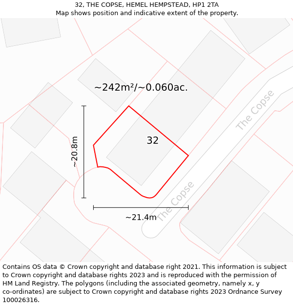 32, THE COPSE, HEMEL HEMPSTEAD, HP1 2TA: Plot and title map