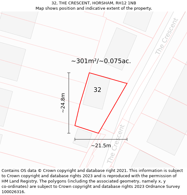 32, THE CRESCENT, HORSHAM, RH12 1NB: Plot and title map