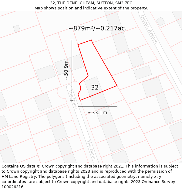 32, THE DENE, CHEAM, SUTTON, SM2 7EG: Plot and title map