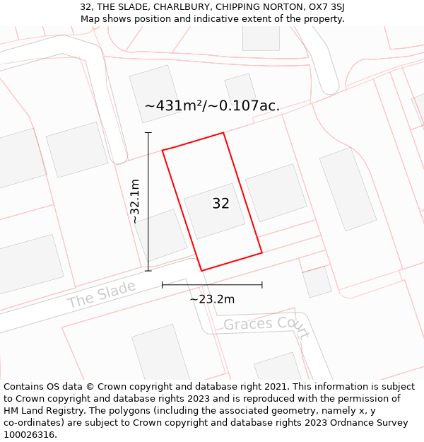 32, THE SLADE, CHARLBURY, CHIPPING NORTON, OX7 3SJ: Plot and title map