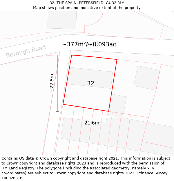 32, THE SPAIN, PETERSFIELD, GU32 3LA: Plot and title map